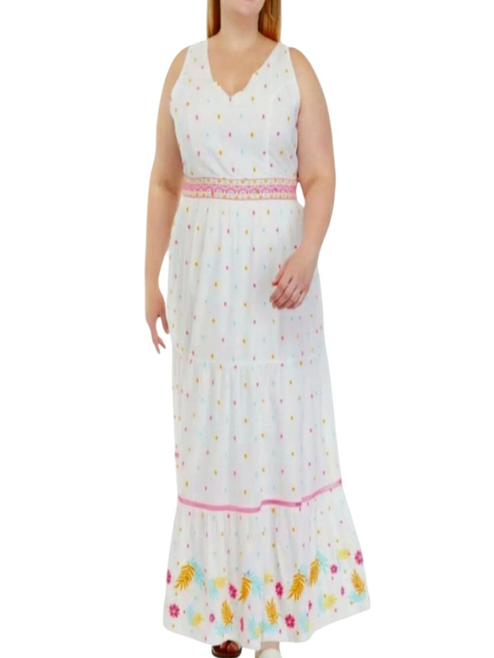 Crown & ivy White Sleeveless Maxi Dress with Colorful Embroidery - Size: 10 - Picture 3 of 13